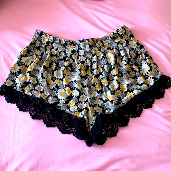 Pants - Sunflower Shorts with Black Lace Trim